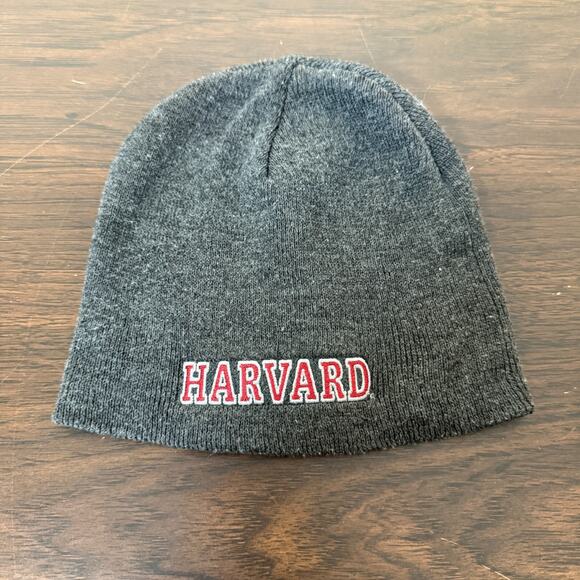 Harvard University Knit Beanie Winter Hat Gray Logo Casual Y2K - Picture 1 of 5